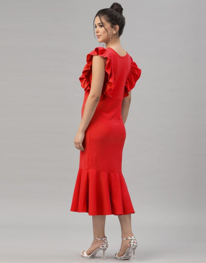 Sparkling Red Coloured Knitted Lycra Dress | Sudathi