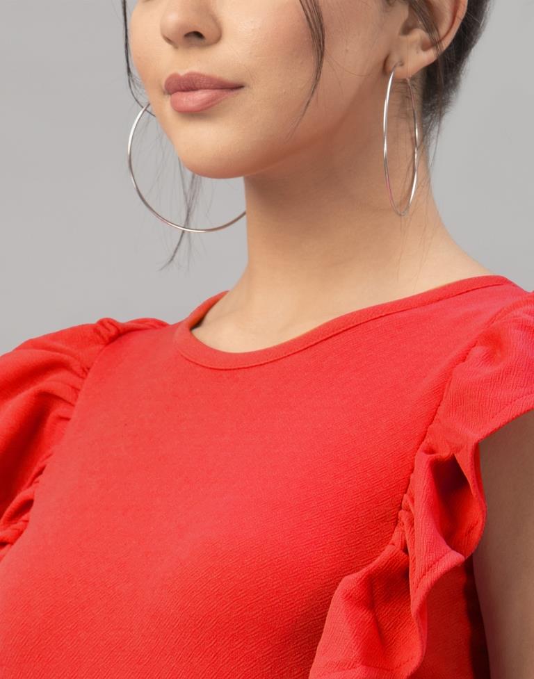 Sparkling Red Coloured Knitted Lycra Dress | Sudathi
