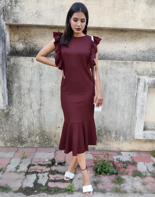 Charismatic Dark Brown Coloured Knitted Lycra Dress