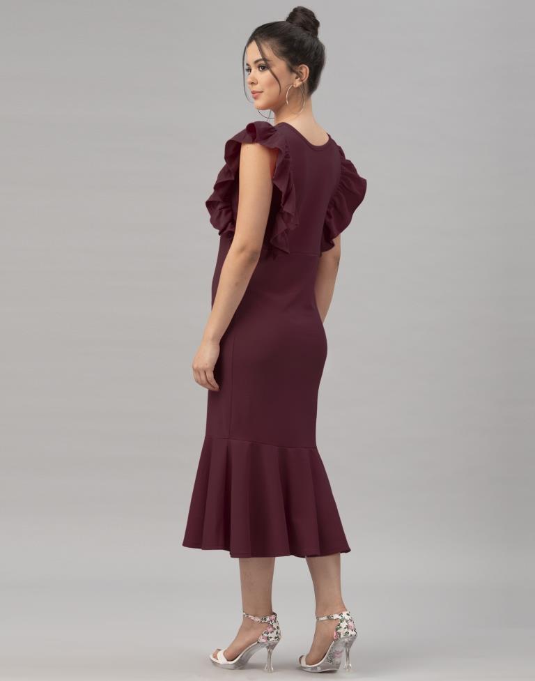 Charismatic Dark Brown Coloured Knitted Lycra Dress | Sudathi
