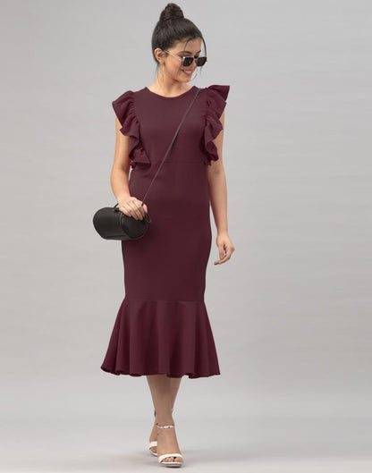 Charismatic Dark Brown Coloured Knitted Lycra Dress | Sudathi