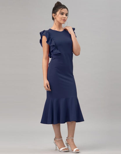 Navy Blue Ruffel Bodycon Dress | Sudathi