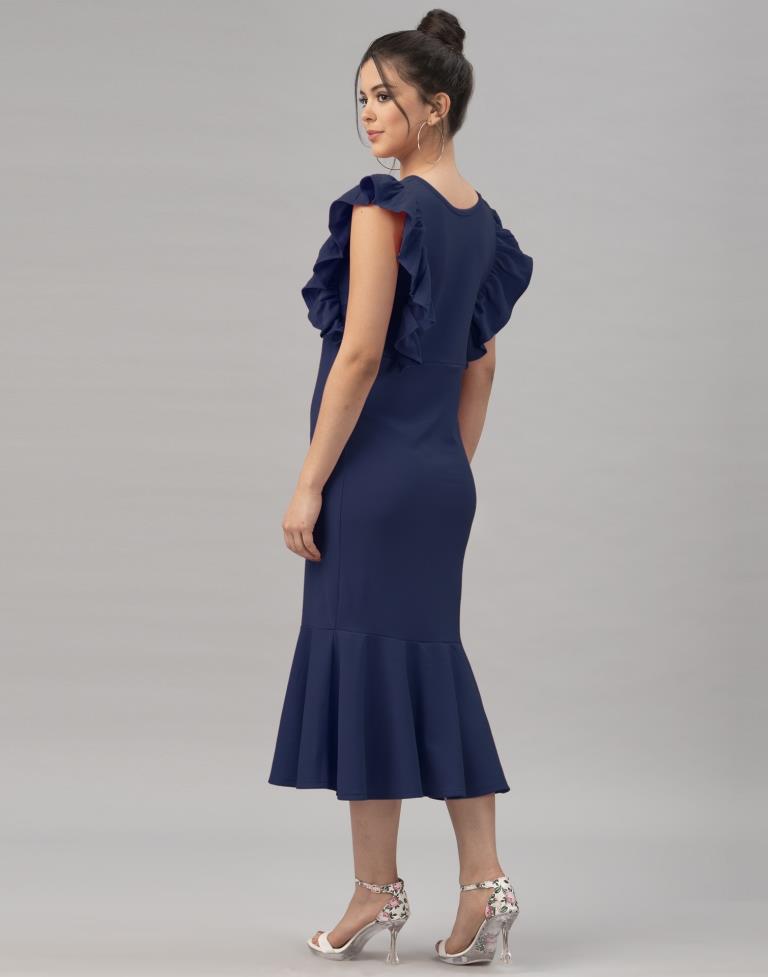 Navy Blue Ruffel Bodycon Dress | Sudathi