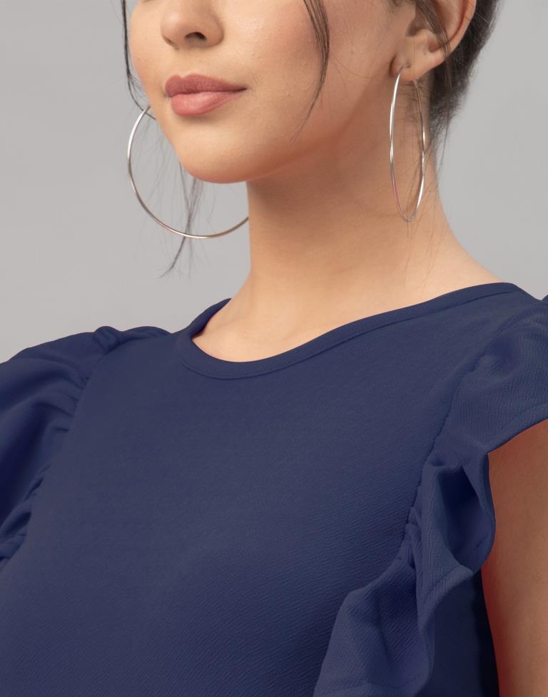 Navy Blue Ruffel Bodycon Dress | Sudathi