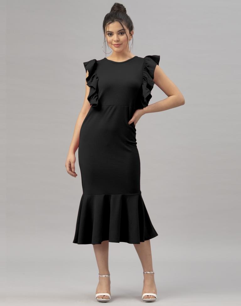 Black Ruffel Bodycon Dress | Sudathi