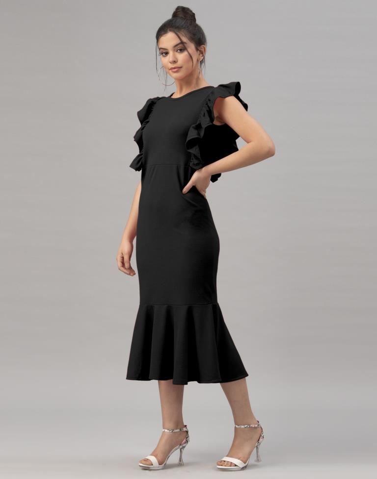 Black Ruffel Bodycon Dress | Sudathi