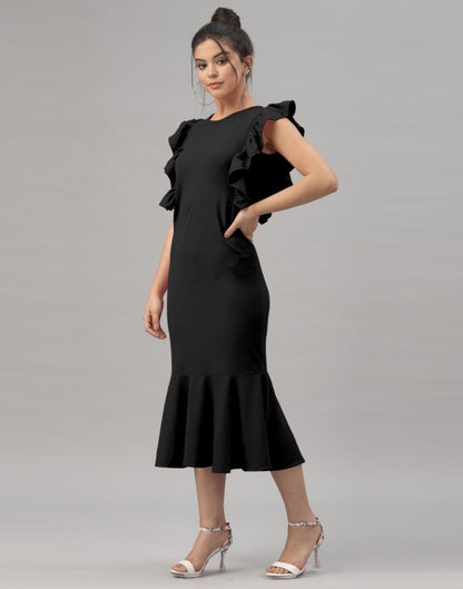 Black Ruffel Bodycon Dress | Sudathi
