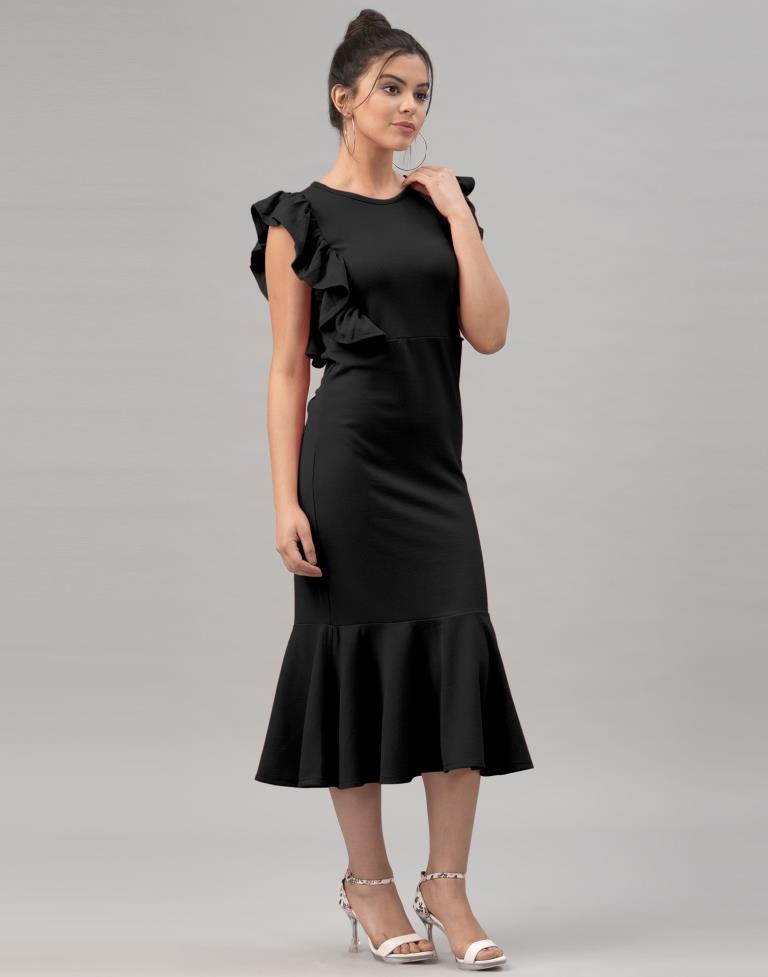 Black Ruffel Bodycon Dress | Sudathi
