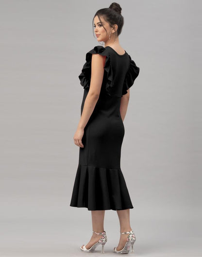Black Ruffel Bodycon Dress | Sudathi