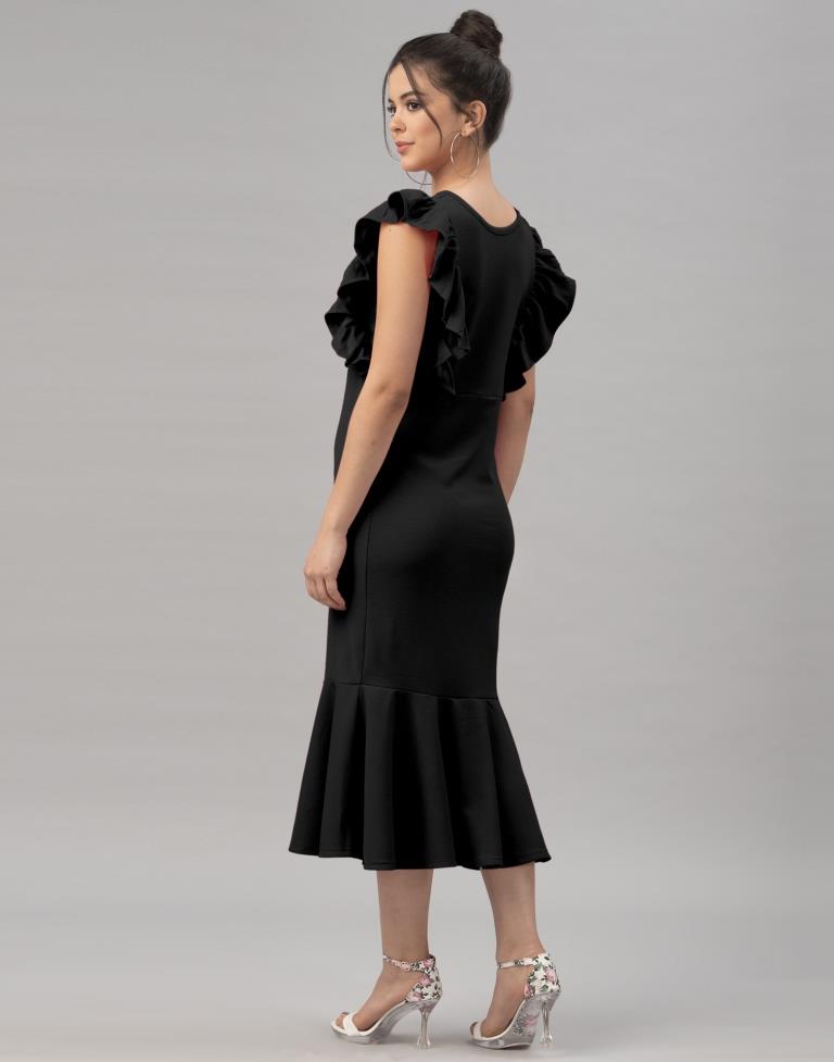 Black Ruffel Bodycon Dress | Sudathi