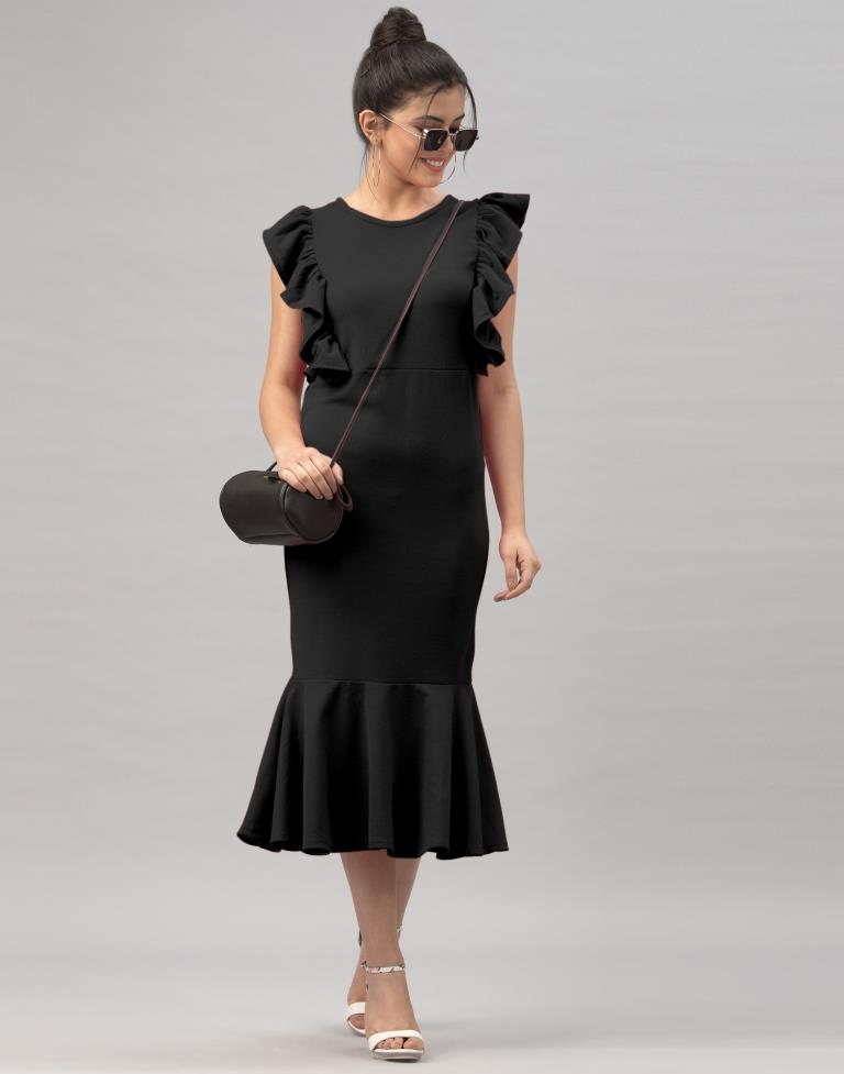 Black Ruffel Bodycon Dress | Sudathi