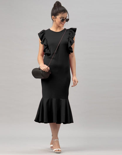 Black Ruffel Bodycon Dress | Sudathi