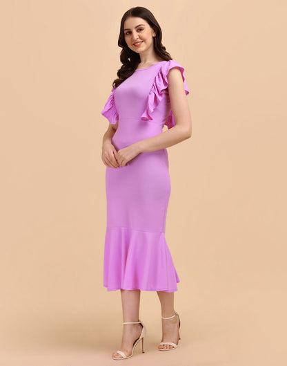 Lavender Ruffel Bodycon Dress | Leemboodi