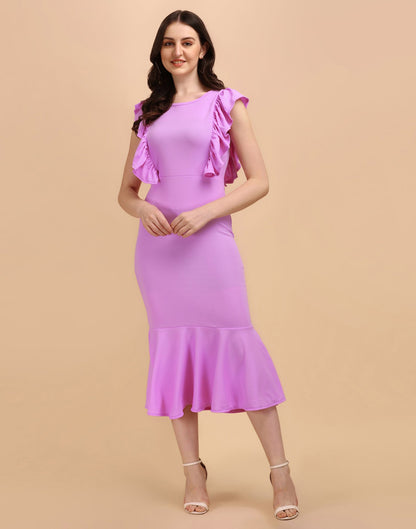 Lavender Ruffel Bodycon Dress | Leemboodi