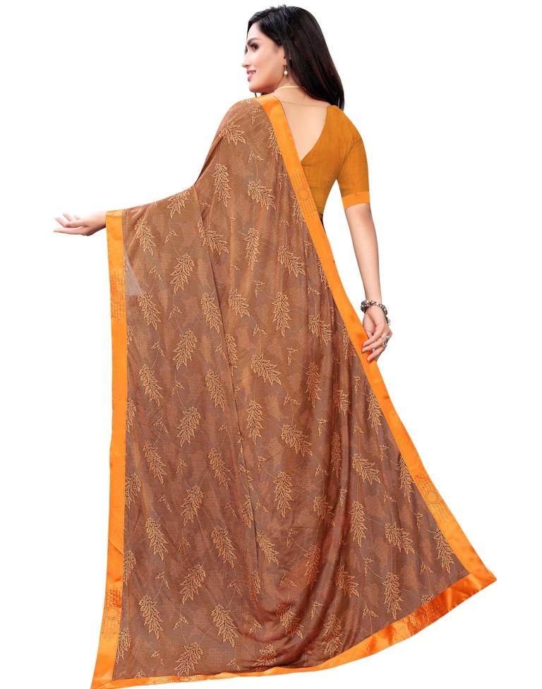 Coral Orange Coloured Lycra Embellished Partywear saree | Sudathi