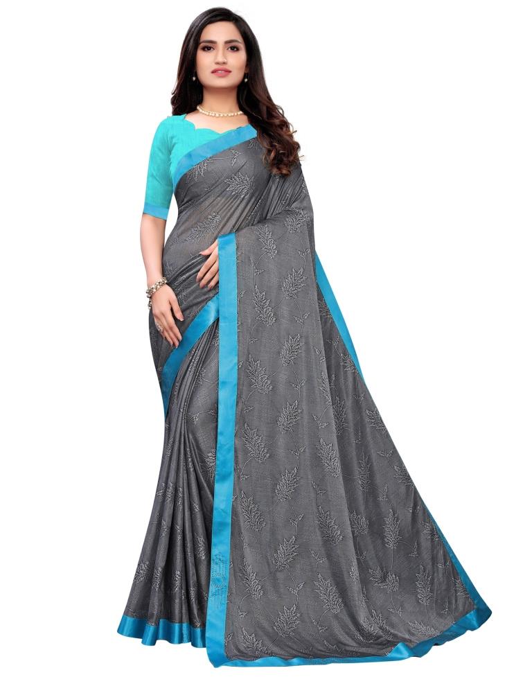 Silver Grey Coloured Lycra Embellished Partywear saree | Leemboodi