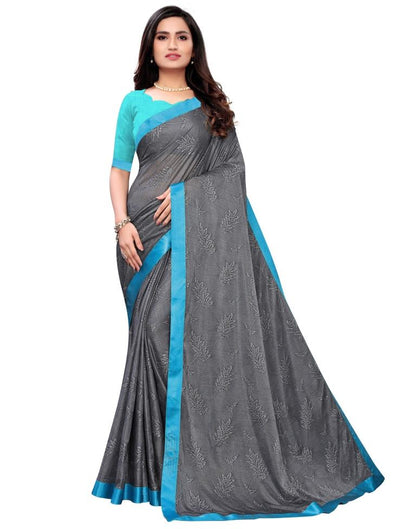 Silver Grey Coloured Lycra Embellished Partywear saree | Leemboodi