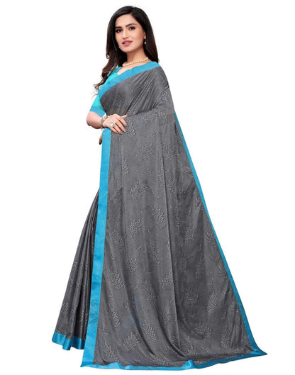 Silver Grey Coloured Lycra Embellished Partywear saree | Leemboodi