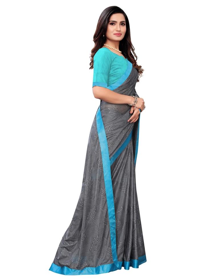 Silver Grey Coloured Lycra Embellished Partywear saree | Leemboodi
