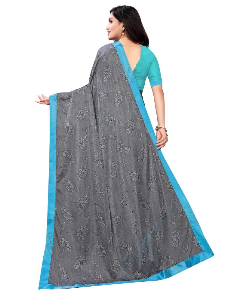 Silver Grey Coloured Lycra Embellished Partywear saree | Leemboodi
