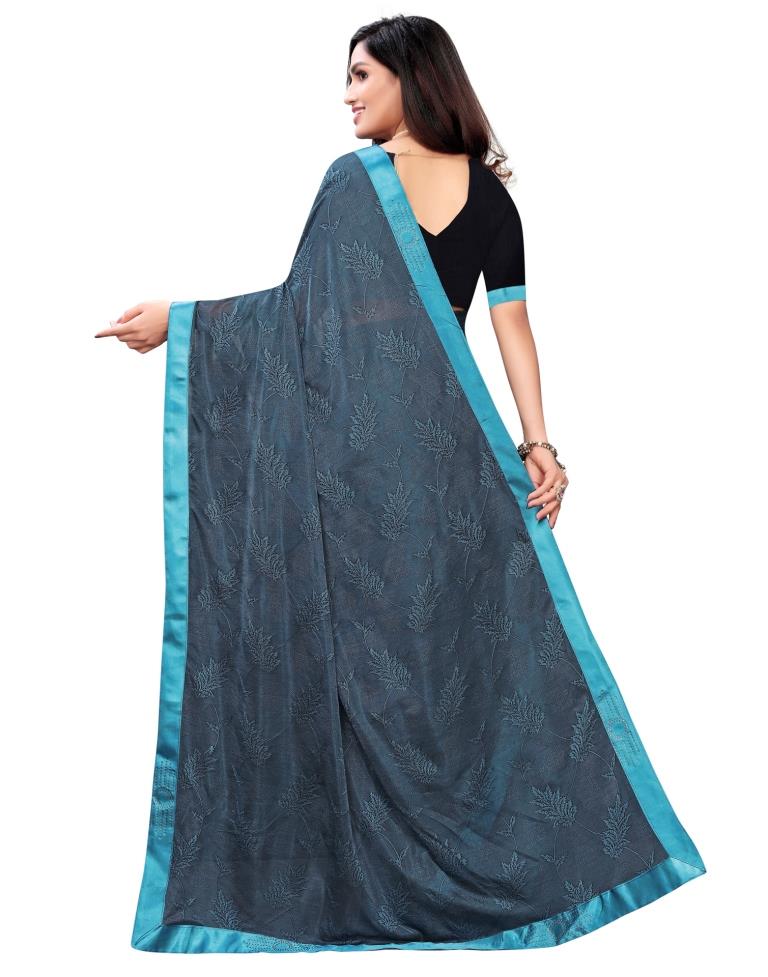 Yale Blue Coloured Lycra Embellished Partywear saree | Leemboodi