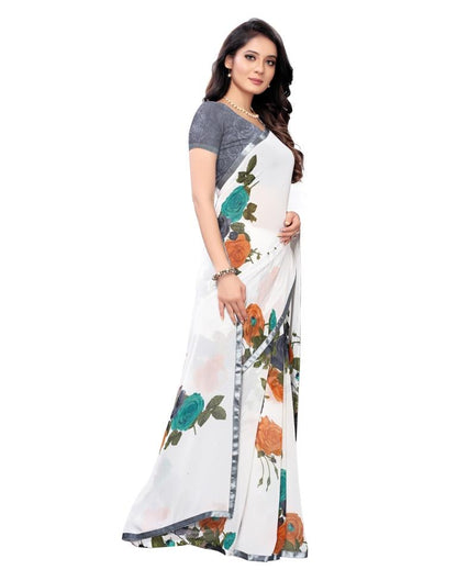White Coloured Georgette Printed Casual saree | Leemboodi