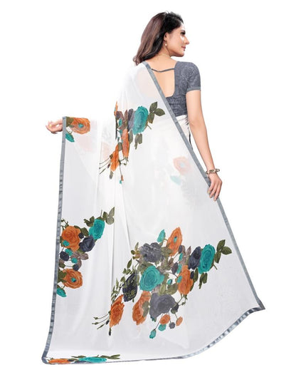 White Coloured Georgette Printed Casual saree | Leemboodi