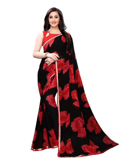Black Coloured Chiffon Printed Casual saree | Sudathi