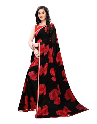 Black Coloured Chiffon Printed Casual saree | Sudathi
