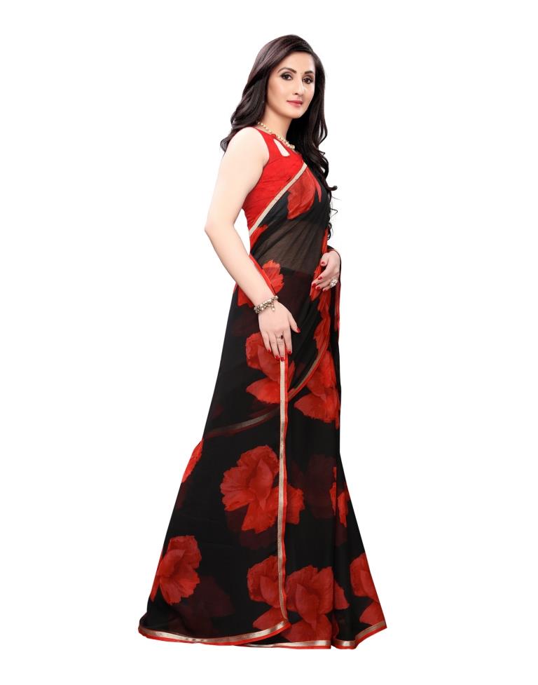 Black Coloured Chiffon Printed Casual saree | Sudathi