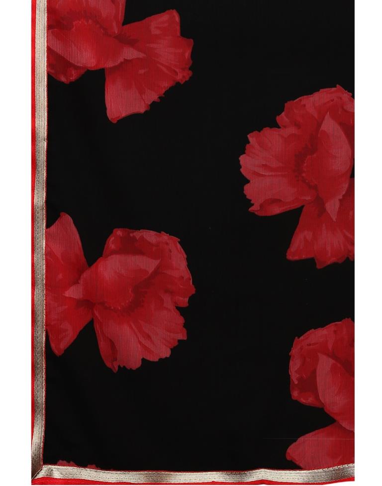 Black Coloured Chiffon Printed Casual saree | Sudathi