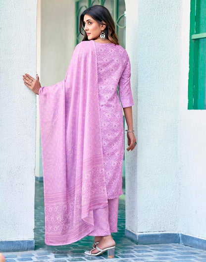 Lavender Rayon Printed Kurta Set With Dupatta