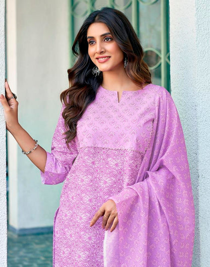 Lavender Rayon Printed Kurta Set With Dupatta