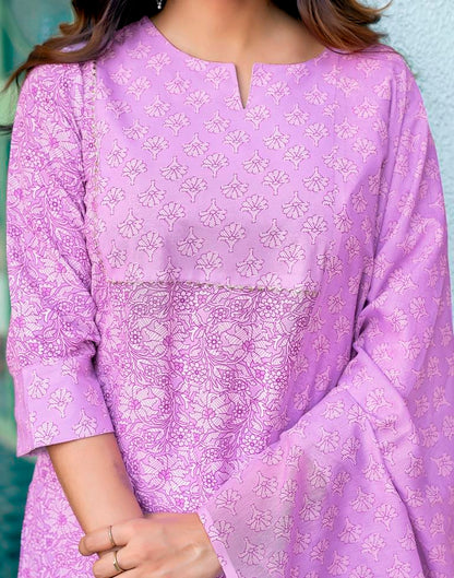 Lavender Rayon Printed Kurta Set With Dupatta