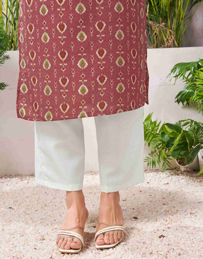 Chestnut Brown Cotton Printed Straight Kurta Set With Dupatta