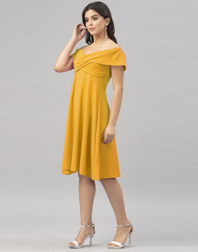 Rust Mustard Yellow Coloured Knitted Lycra Dress | Sudathi