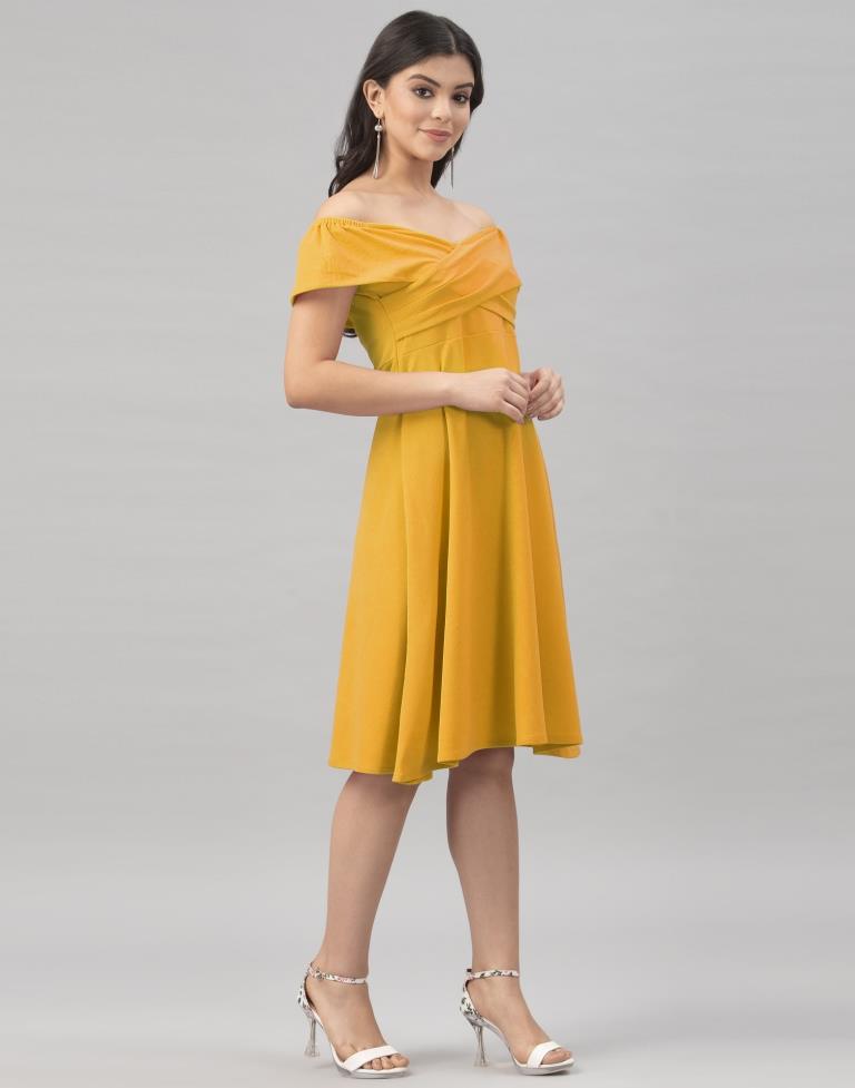Rust Mustard Yellow Coloured Knitted Lycra Dress | Sudathi