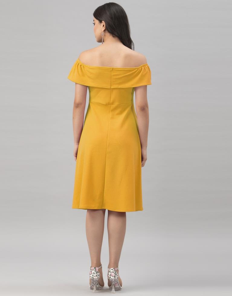 Rust Mustard Yellow Coloured Knitted Lycra Dress | Sudathi