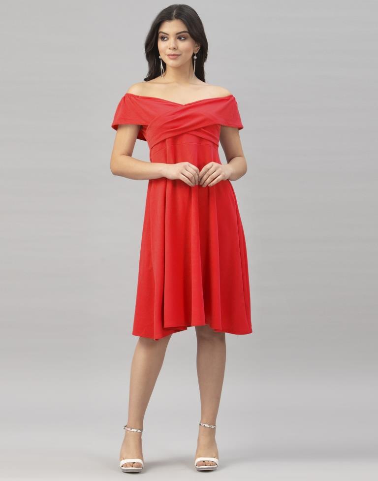 Impressive Red Coloured Knitted Lycra Dress | Sudathi