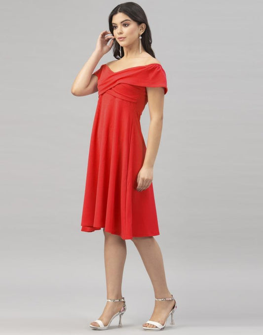Impressive Red Coloured Knitted Lycra Dress | Sudathi