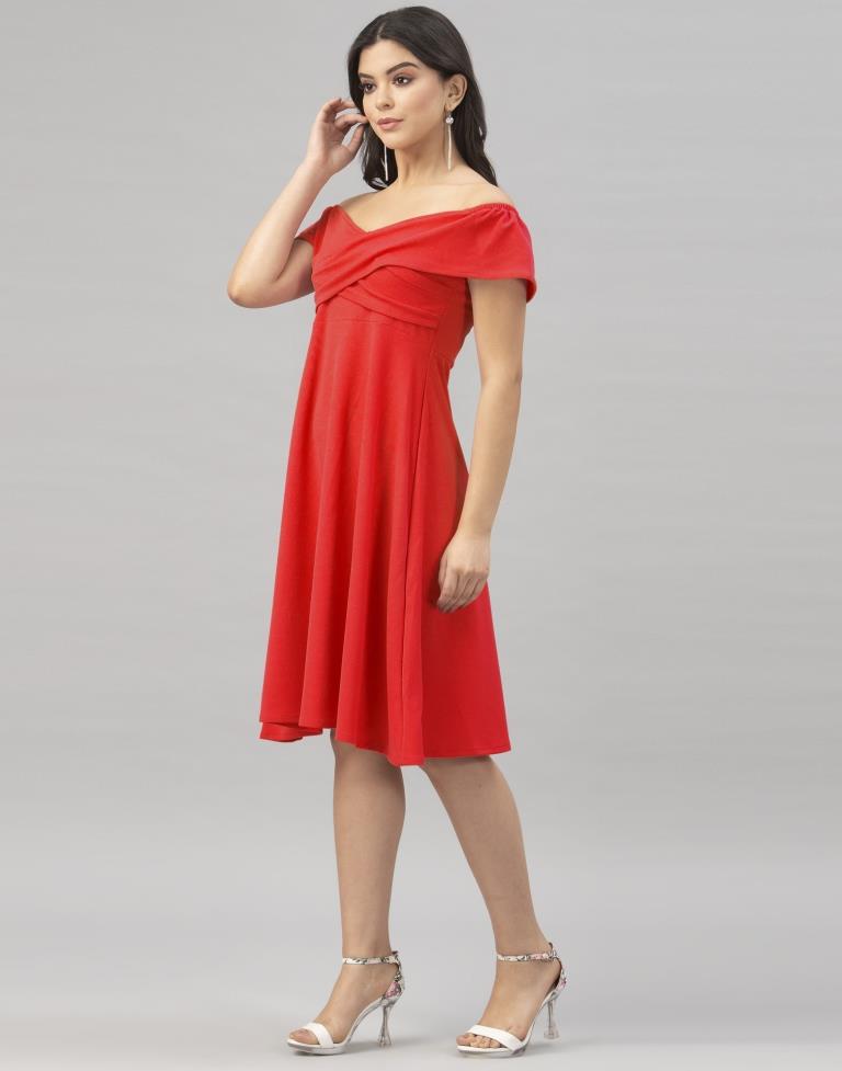 Impressive Red Coloured Knitted Lycra Dress | Sudathi