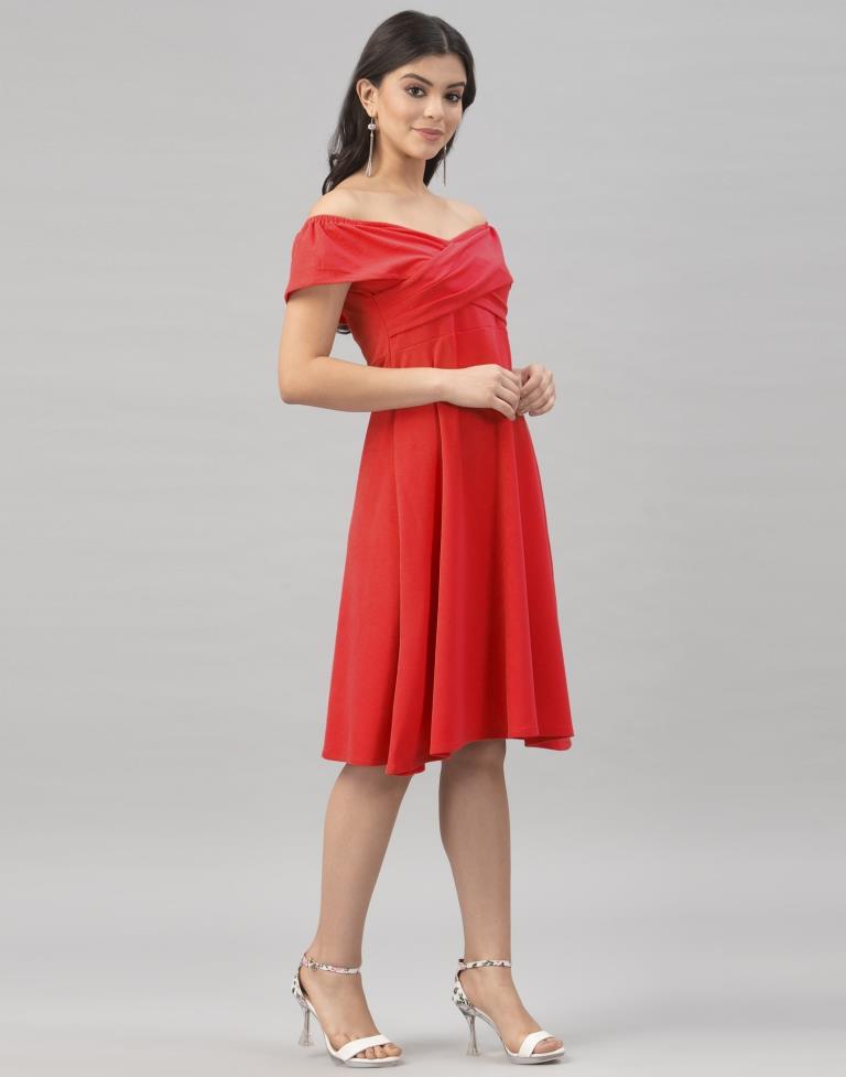 Impressive Red Coloured Knitted Lycra Dress | Sudathi
