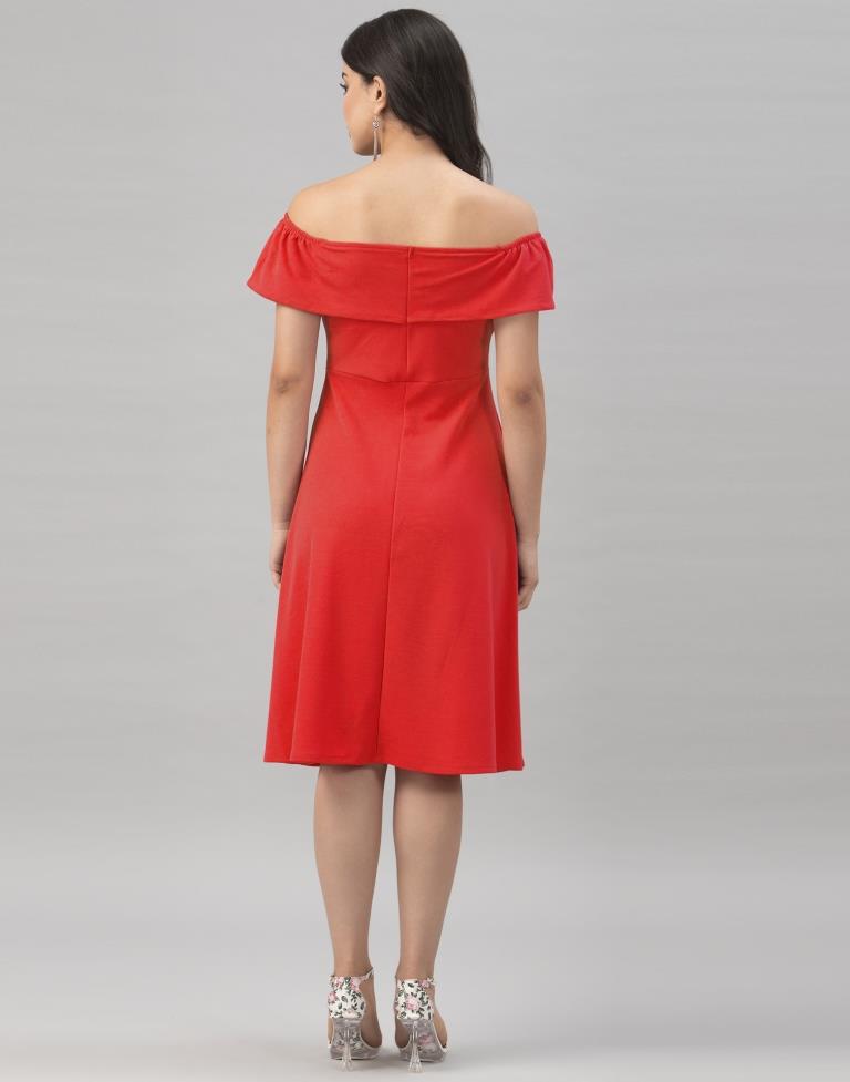 Impressive Red Coloured Knitted Lycra Dress | Sudathi