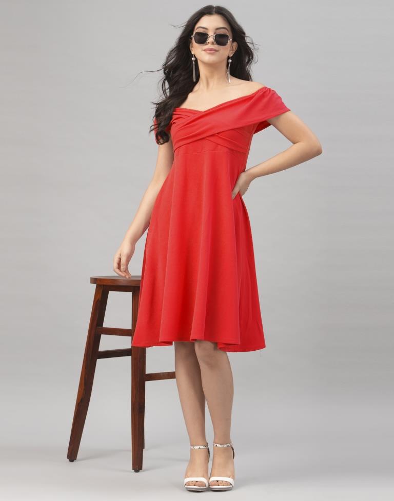 Impressive Red Coloured Knitted Lycra Dress | Sudathi