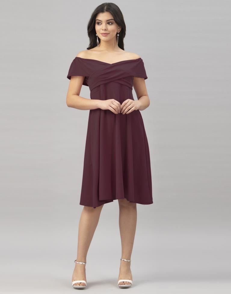 Stylish Dark Brown Coloured Knitted Lycra Dress | Sudathi