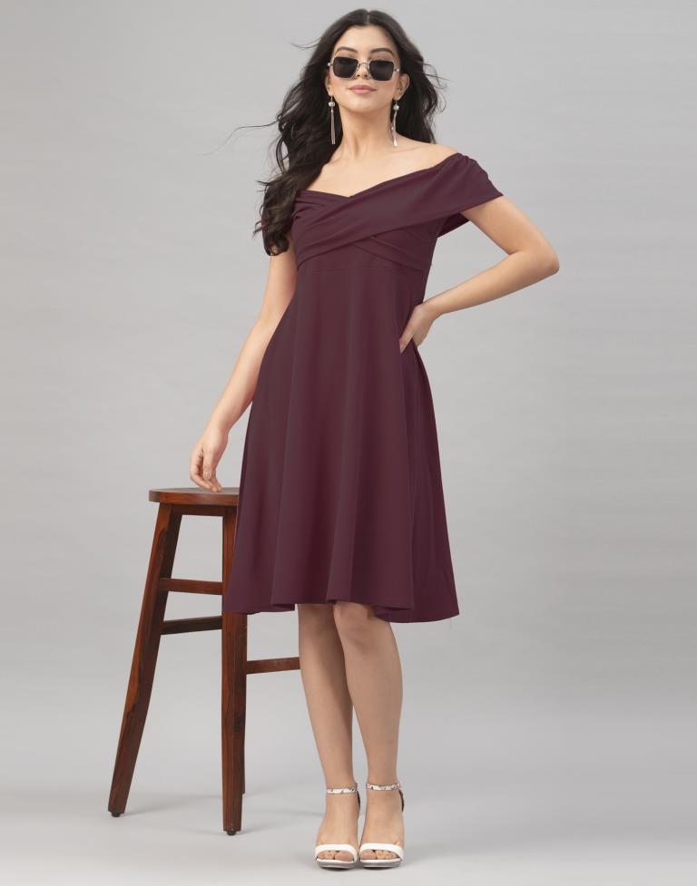 Stylish Dark Brown Coloured Knitted Lycra Dress | Sudathi