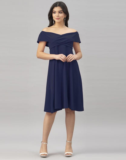 Peppy Navy Blue Coloured Knitted Lycra Dress | Sudathi