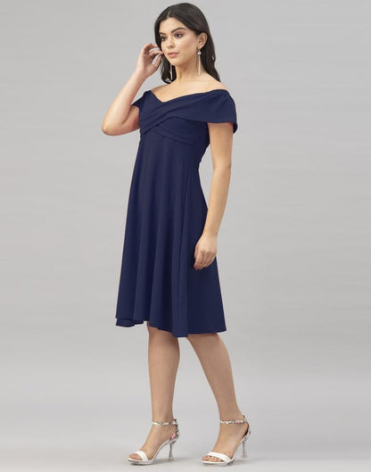 Peppy Navy Blue Coloured Knitted Lycra Dress | Sudathi