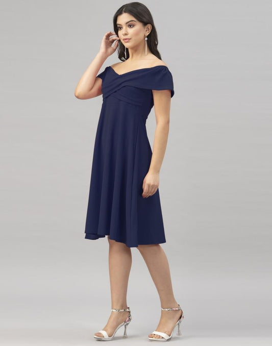 Peppy Navy Blue Coloured Knitted Lycra Dress | Sudathi