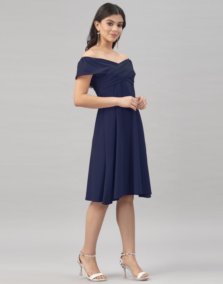 Peppy Navy Blue Coloured Knitted Lycra Dress | Sudathi